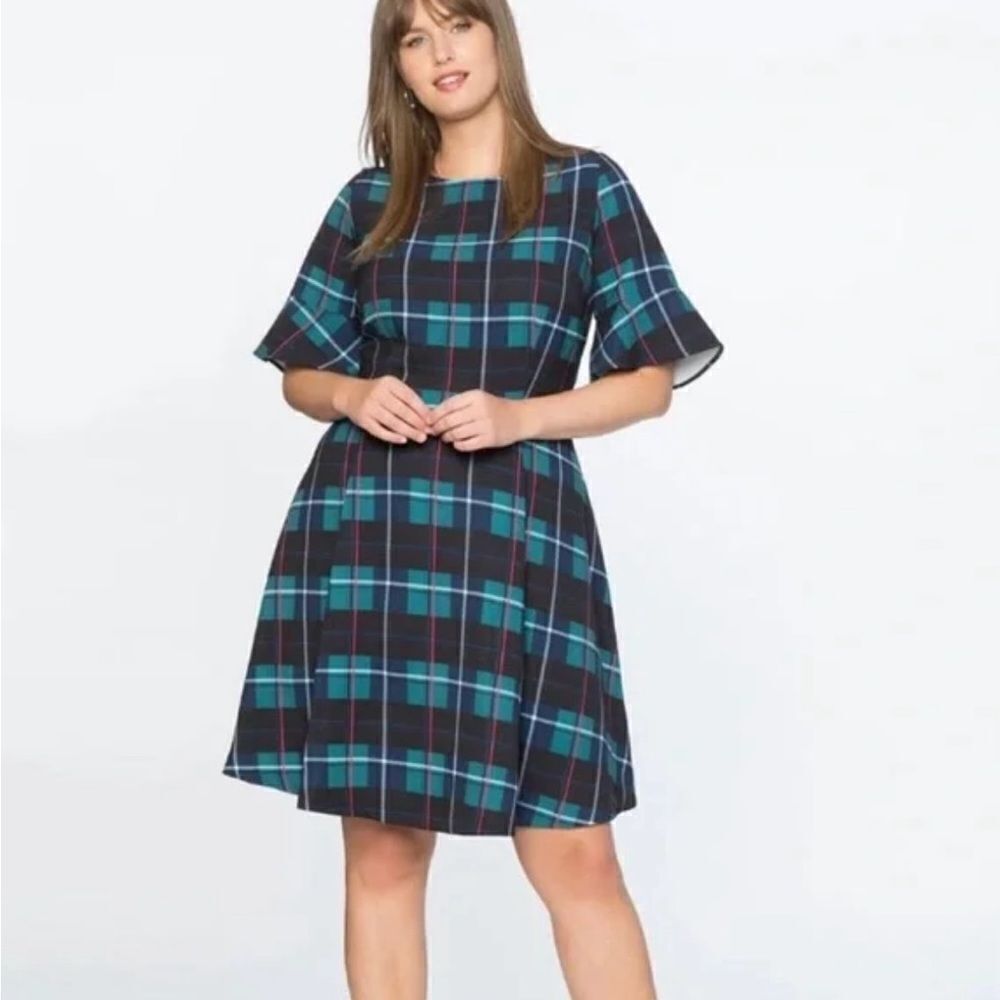 Eloquii x Draper James Green Black Plaid Flared Bottom Dress Size 16